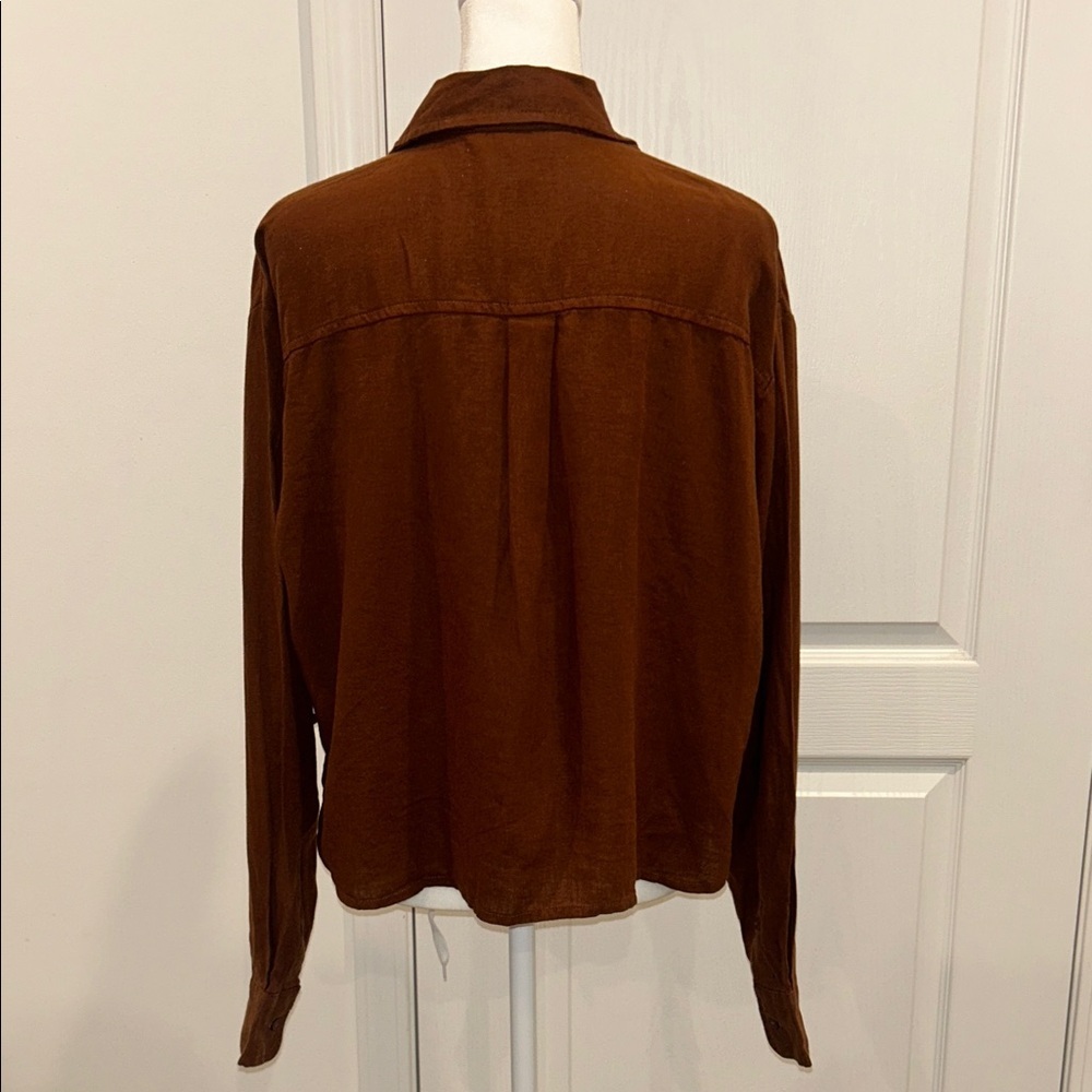 Old Navy The Cropped Shirt Linen-Blend Chocolate Brown Color, Size M - Picture 9 of 14